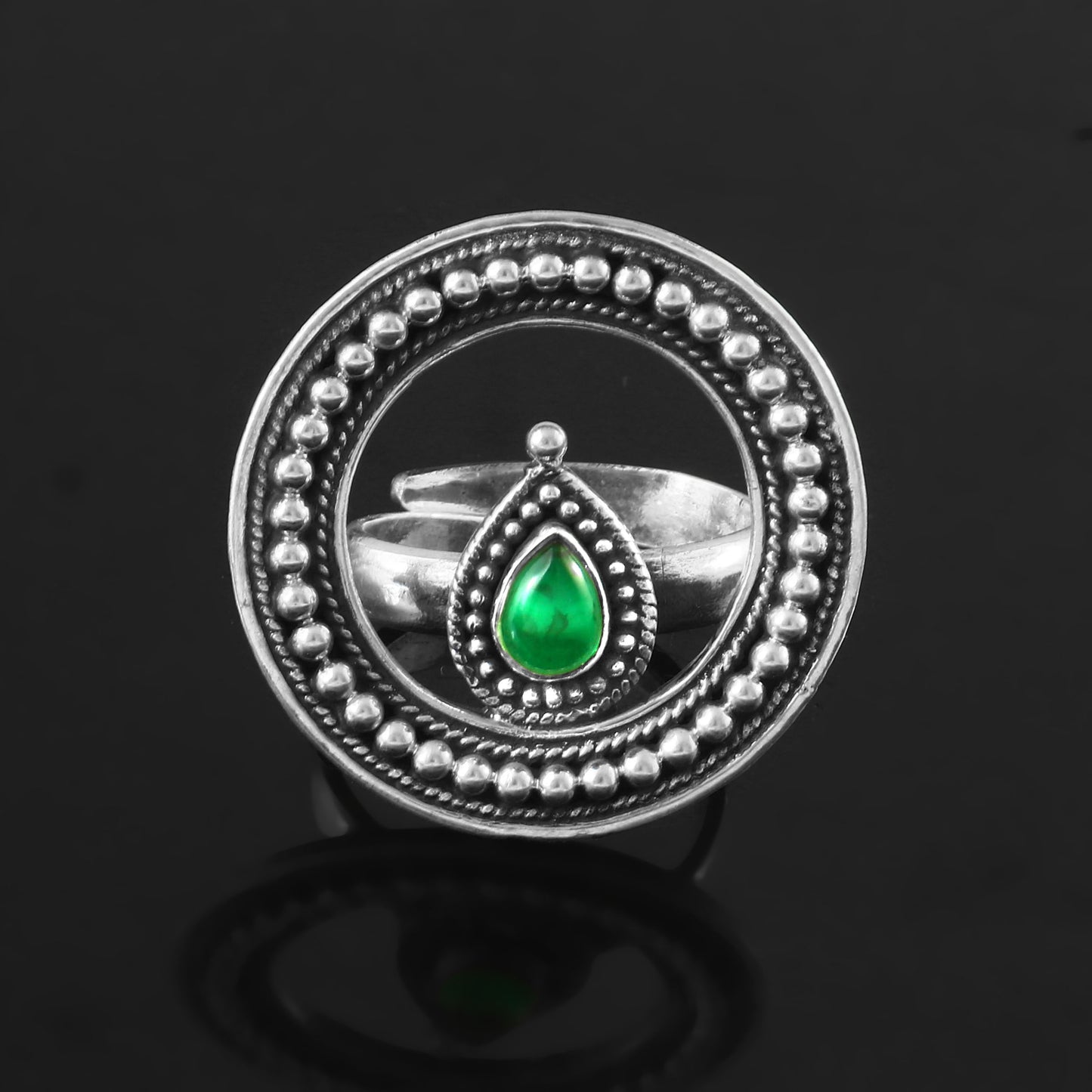 Granulated Green Stone Round Ring