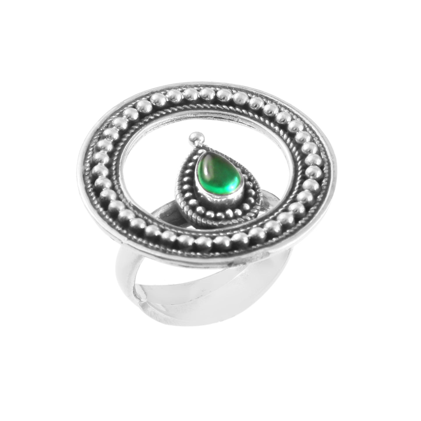 Granulated Green Stone Round Ring