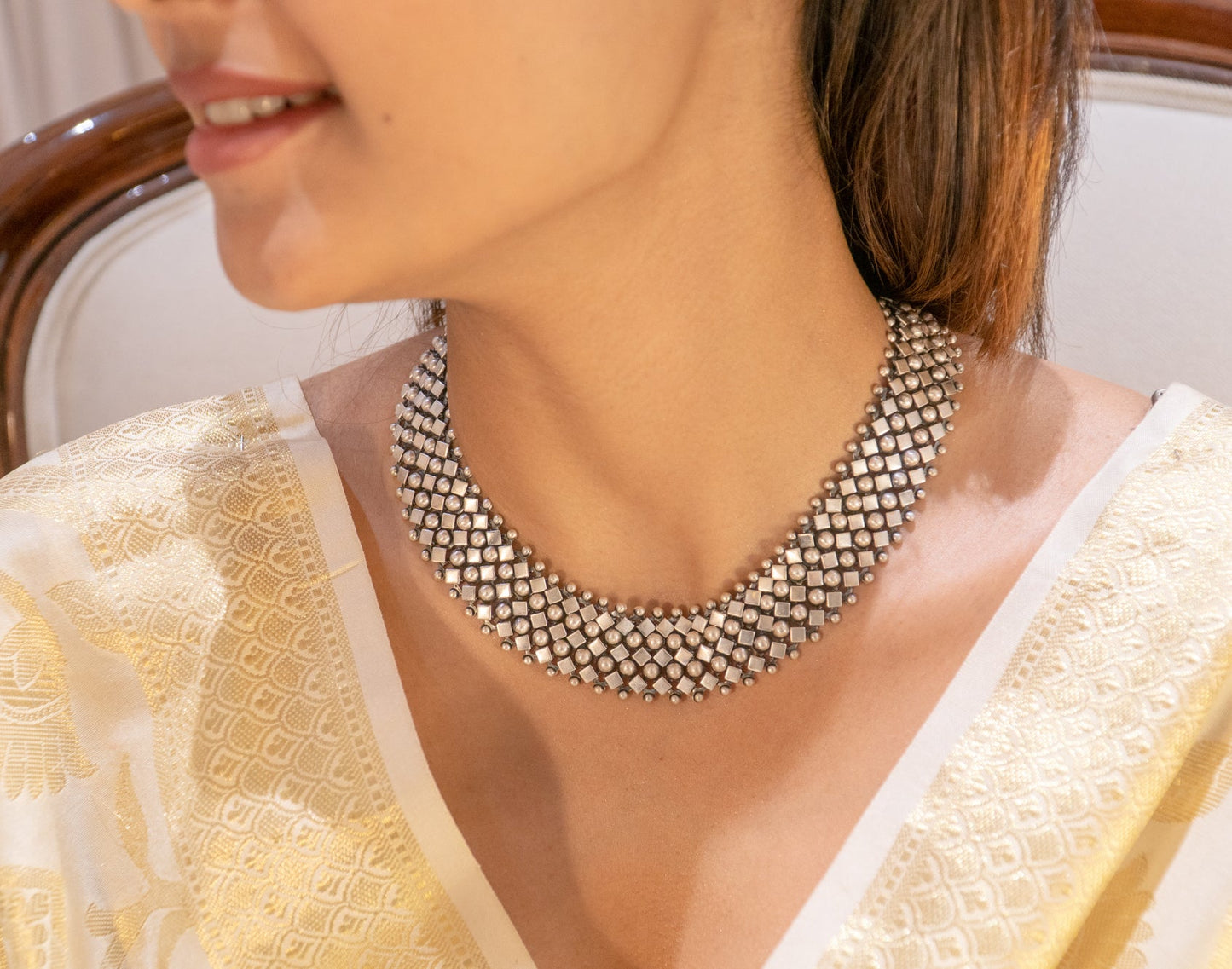 Diamond Ball Belted Necklace And Earrings