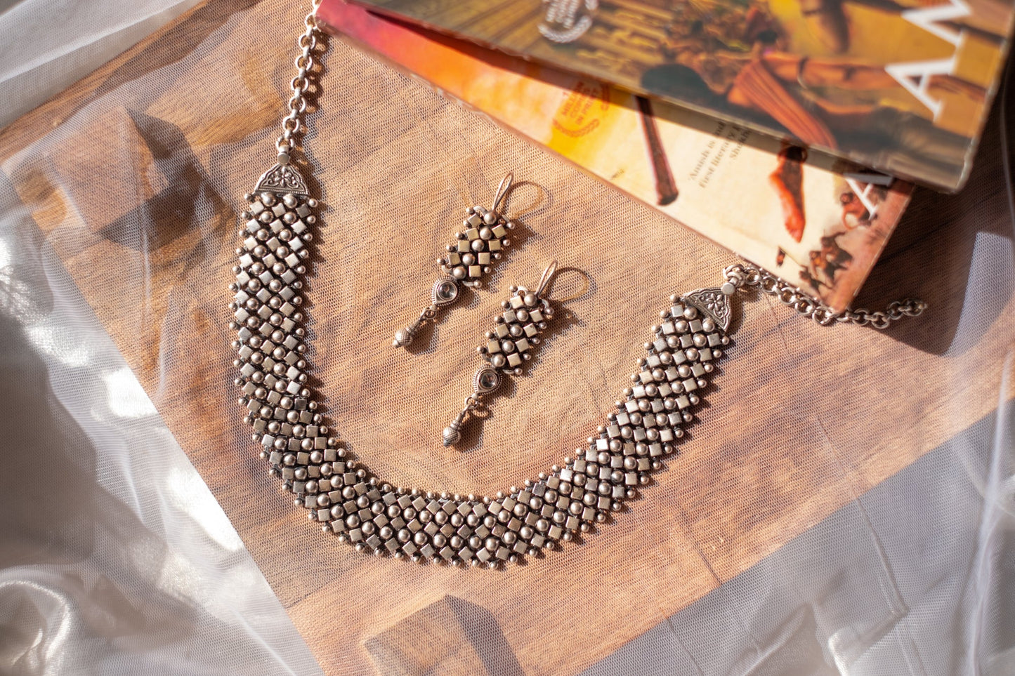 Diamond Ball Belted Necklace And Earrings