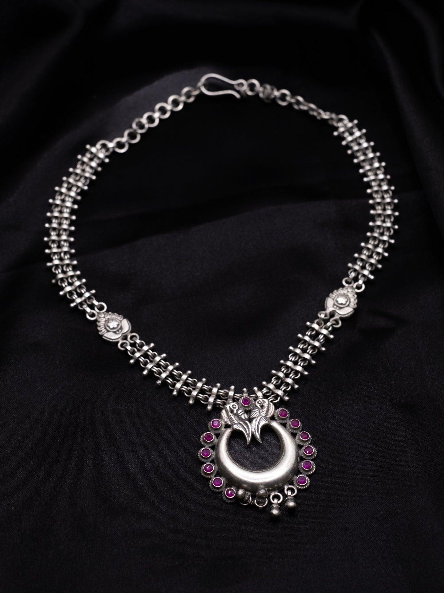 Peacock Moon Studded With Red Stone Earrings And Necklace