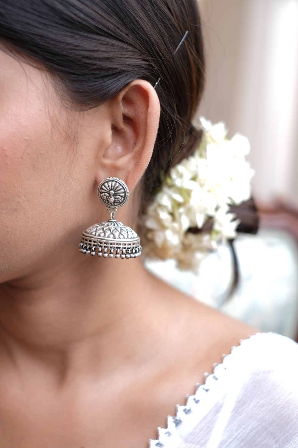 Peacock Silver Jhumki