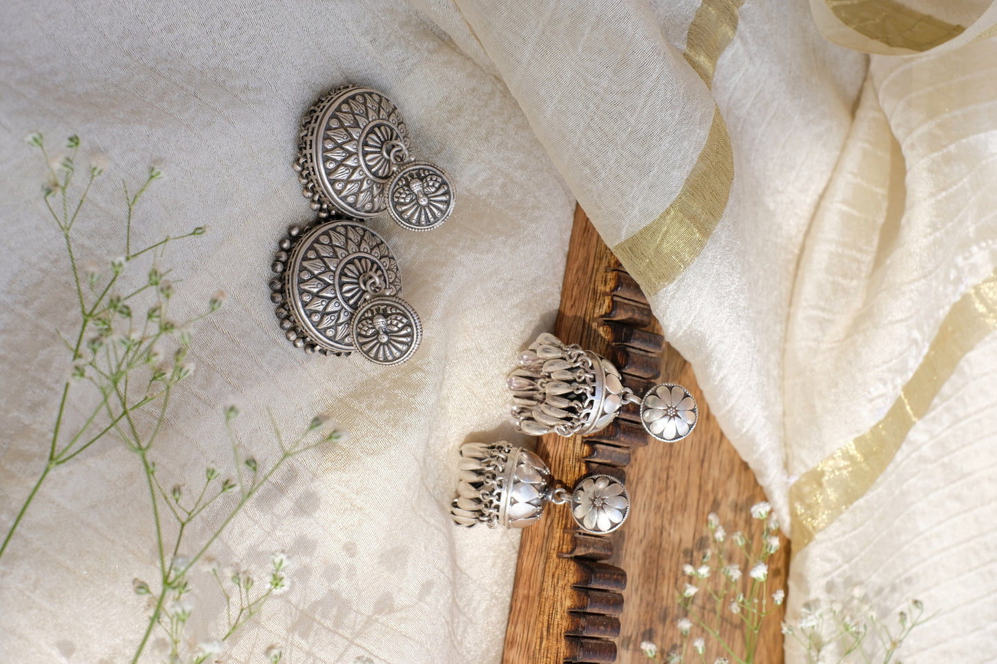 Peacock Silver Jhumki