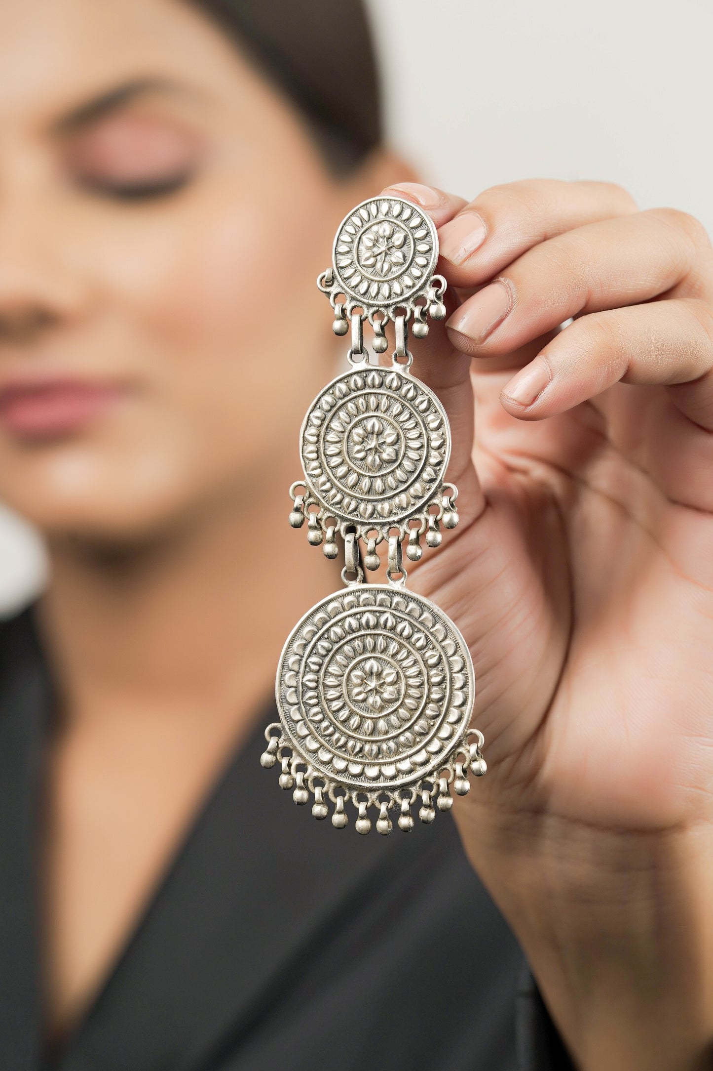 Trilayer Floral Disk Earrings