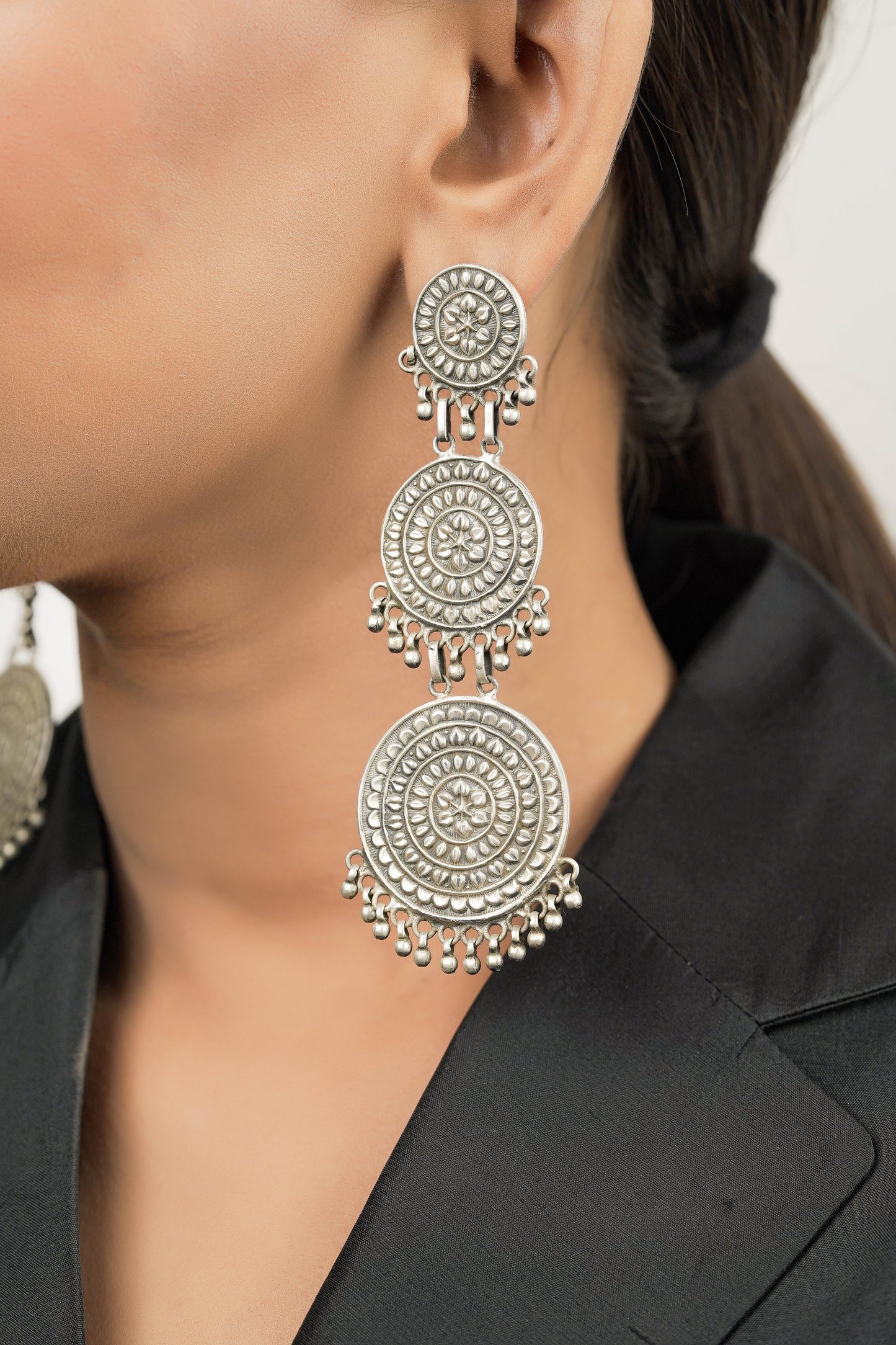 Trilayer Floral Disk Earrings