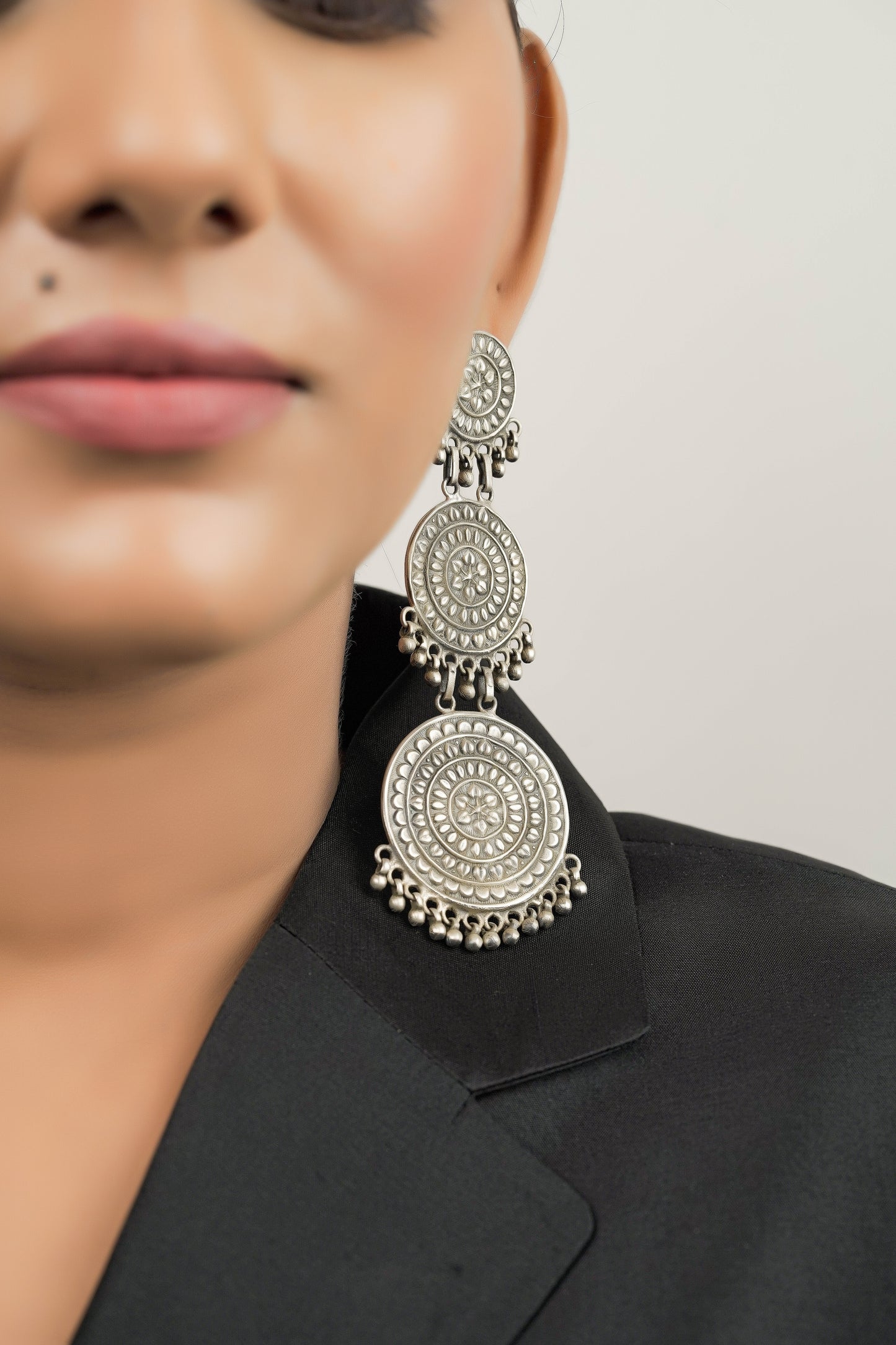 Trilayer Floral Disk Earrings