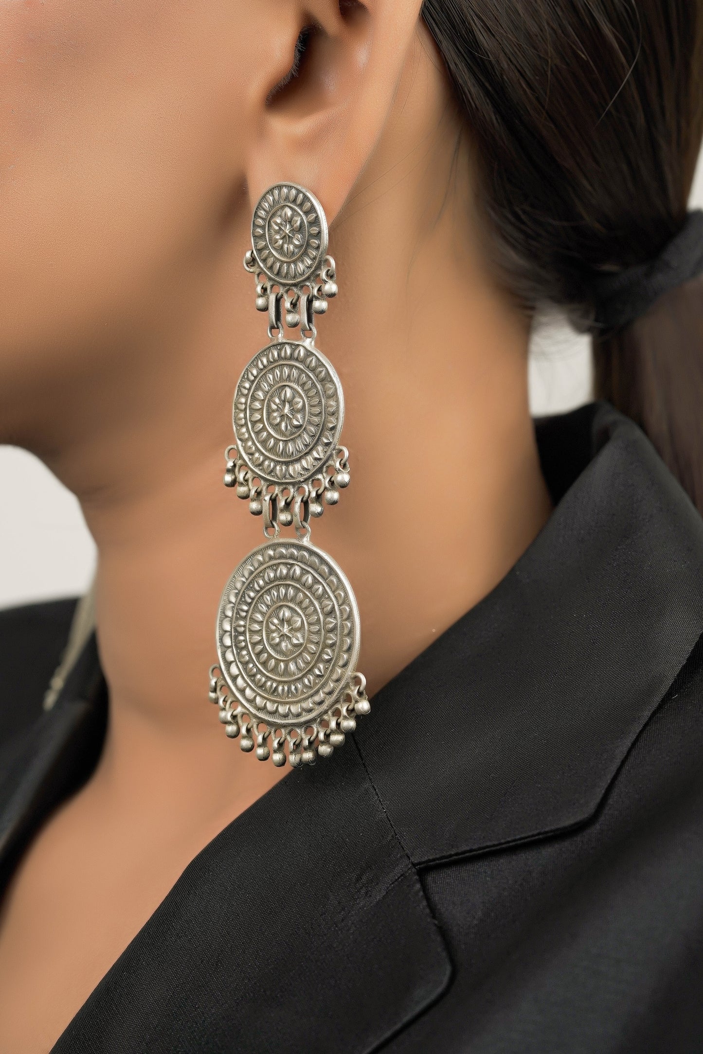 Trilayer Floral Disk Earrings