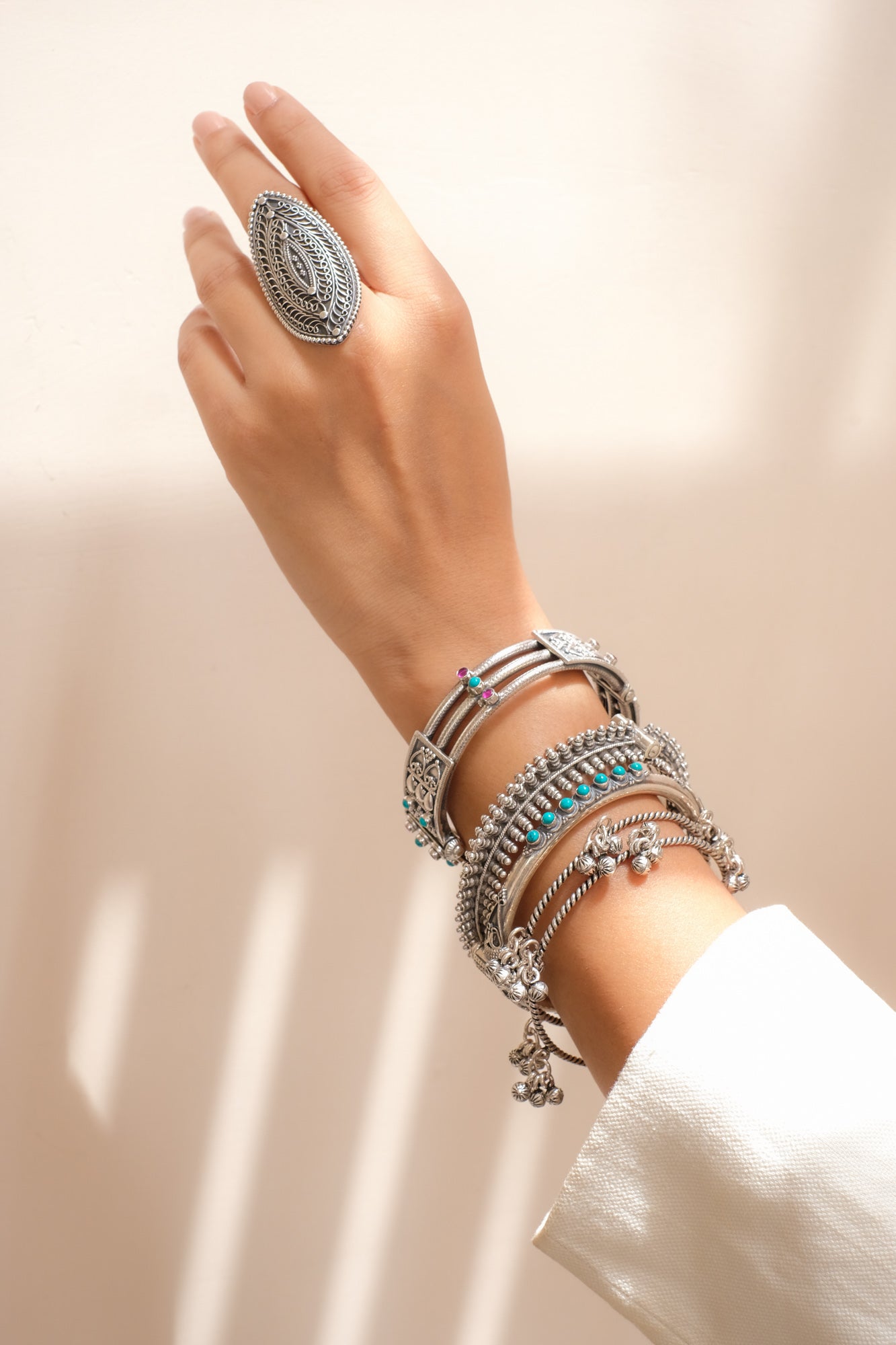Turquoise Plain Silver kada