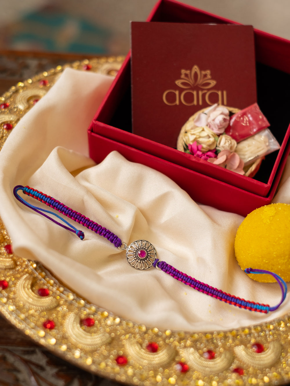 Red Stone Flower Rakhi