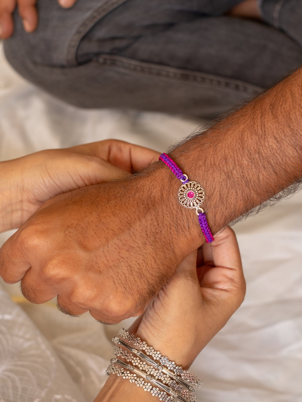 Red Stone Flower Rakhi