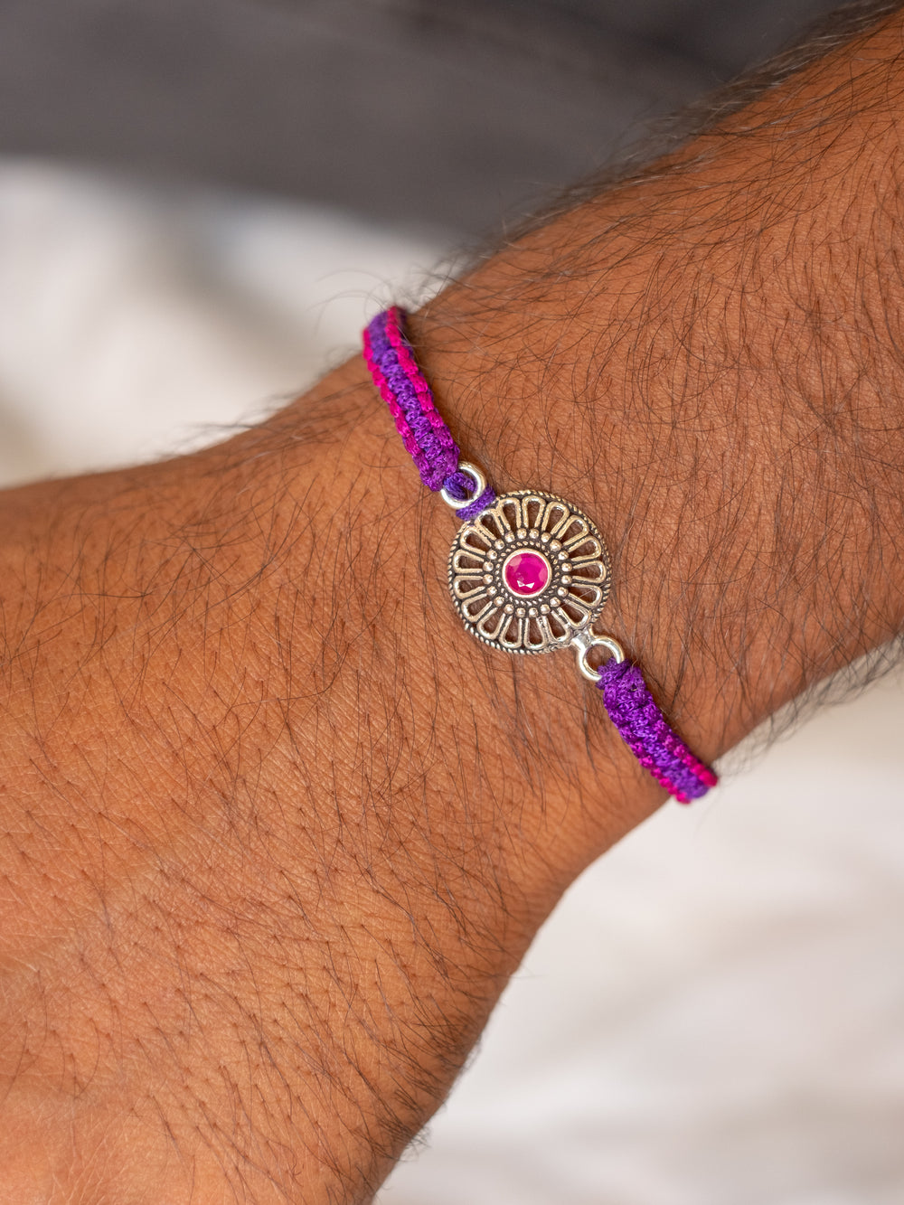 Red Stone Flower Rakhi