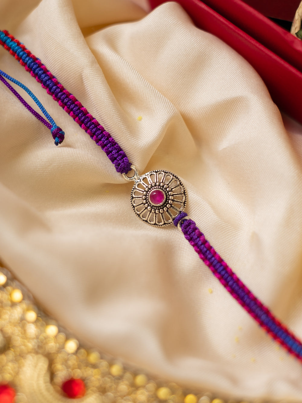Red Stone Flower Rakhi