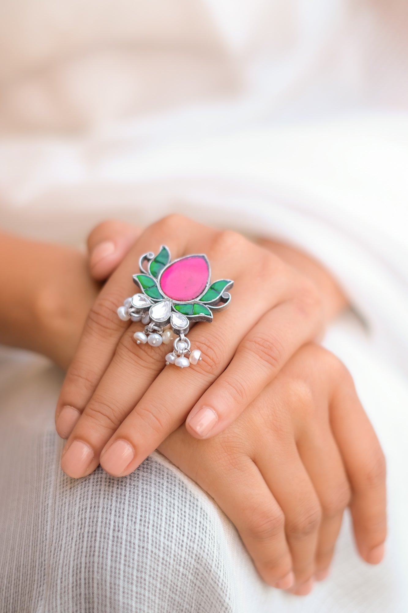 Lotus Kundan Ring