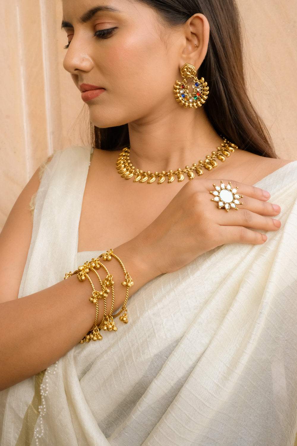 Gold Flower Link Paisely Necklace