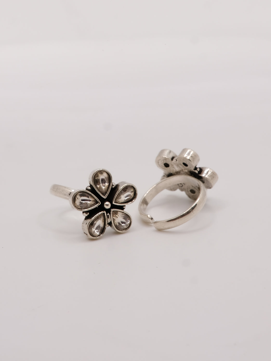 Crystal Flower Toe Ring Pair