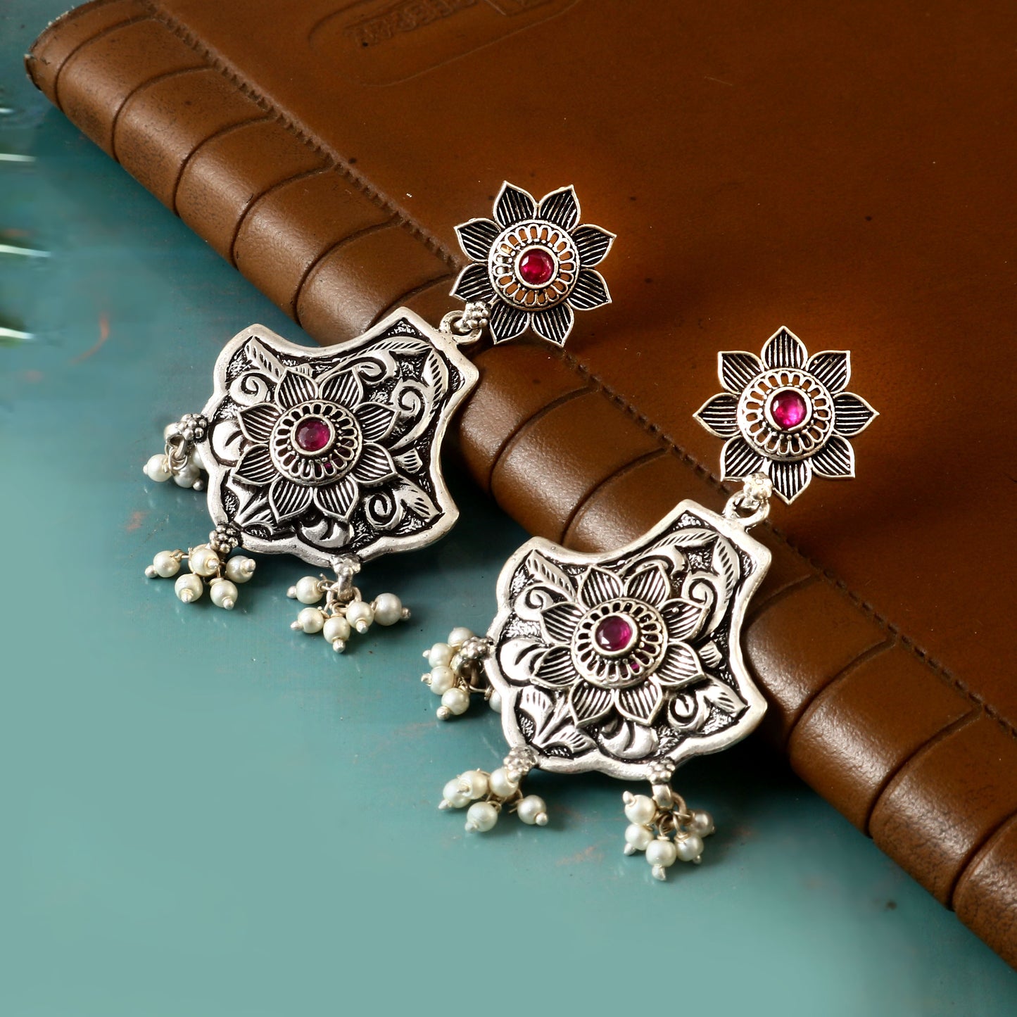 Floral Red Stone Earrings