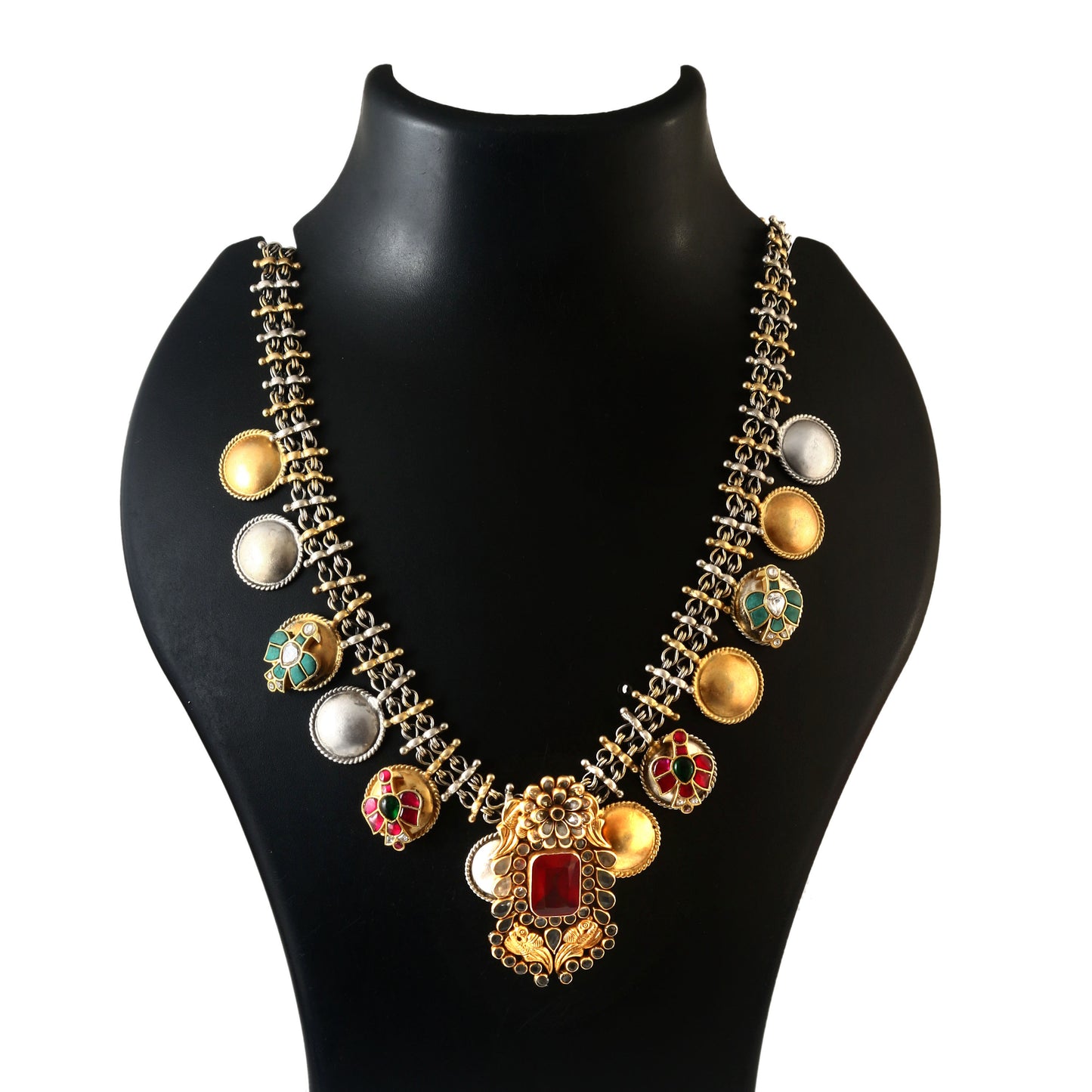 Dual Tone Floral Kundan Necklace