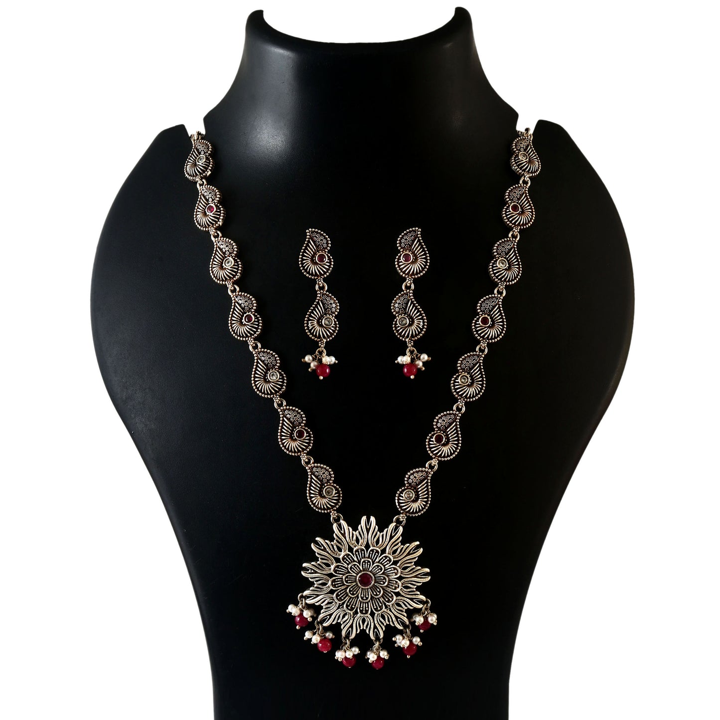 Peacock Floral Red Stone Earring