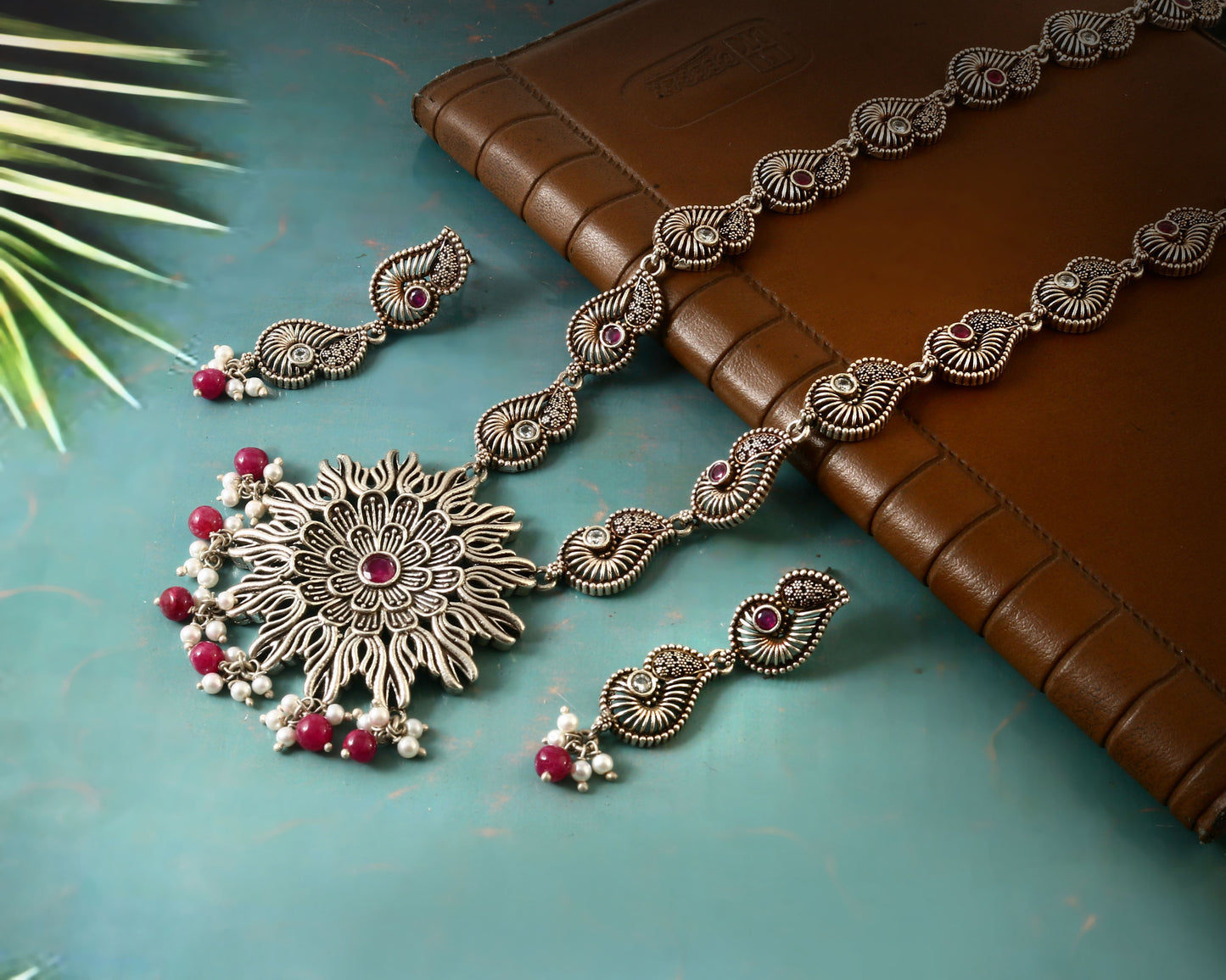 Peacock Floral Red Stone Earring