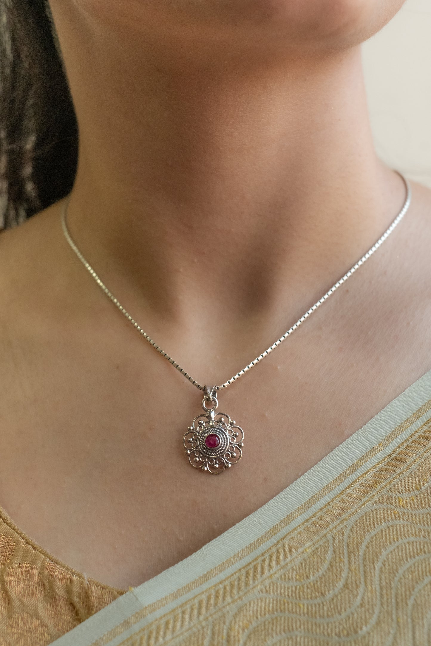 Floral Red Stone Jali Pendant