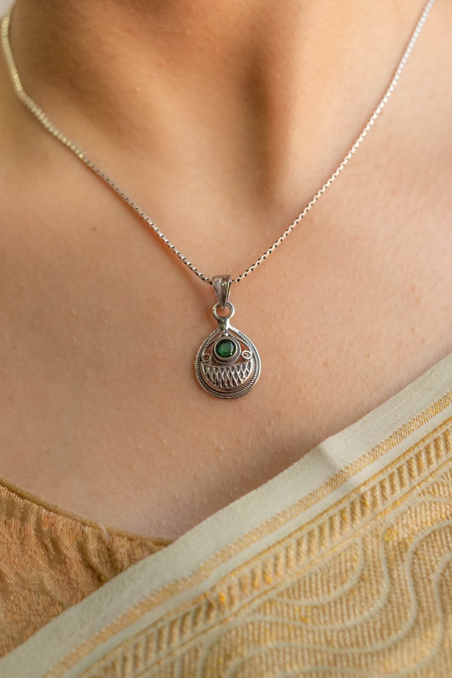 Green Stone Paan Drop Pendant