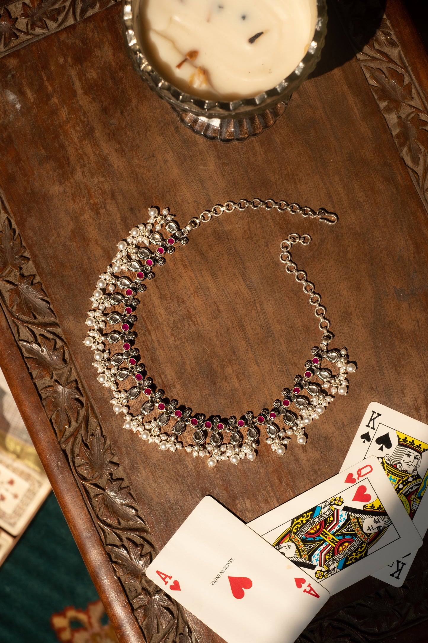 Crystal Red Stone Pearl Hanging Necklace
