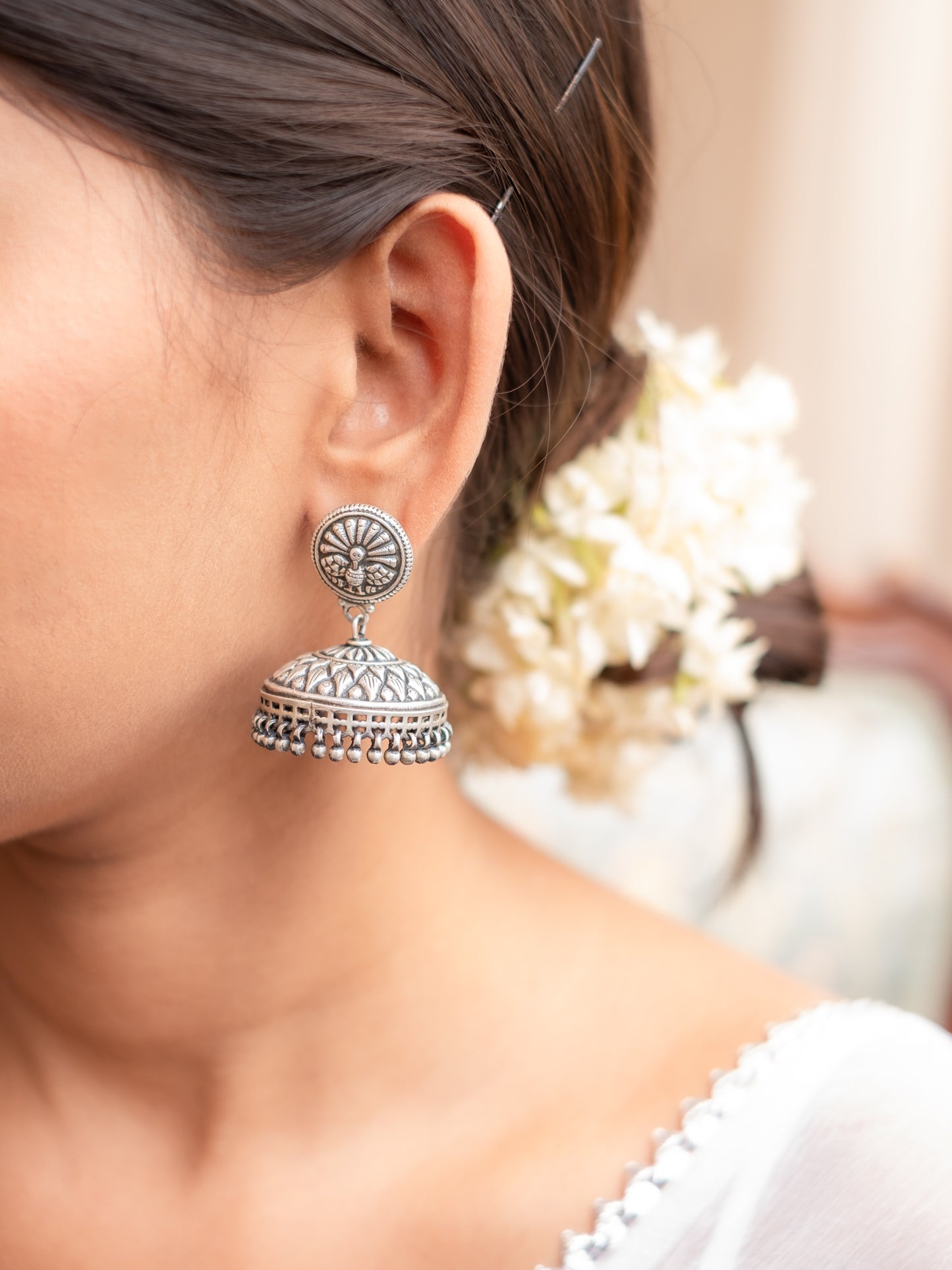 Peacock Silver Jhumki