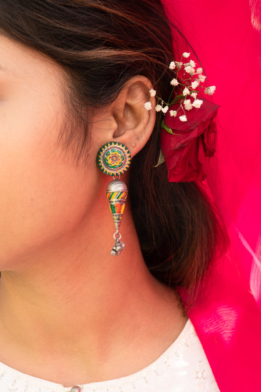 Flower Handcrafted Enamel Cone Earring- UMANG