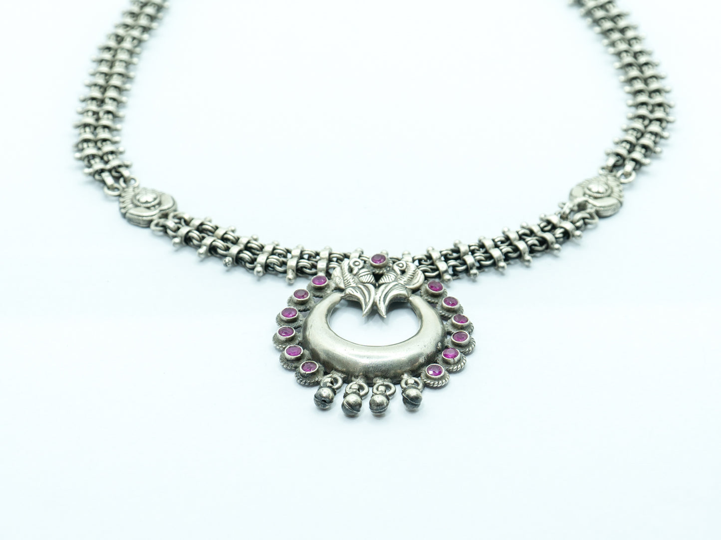 Peacock Moon Necklace Studded With Red Stone - ADA