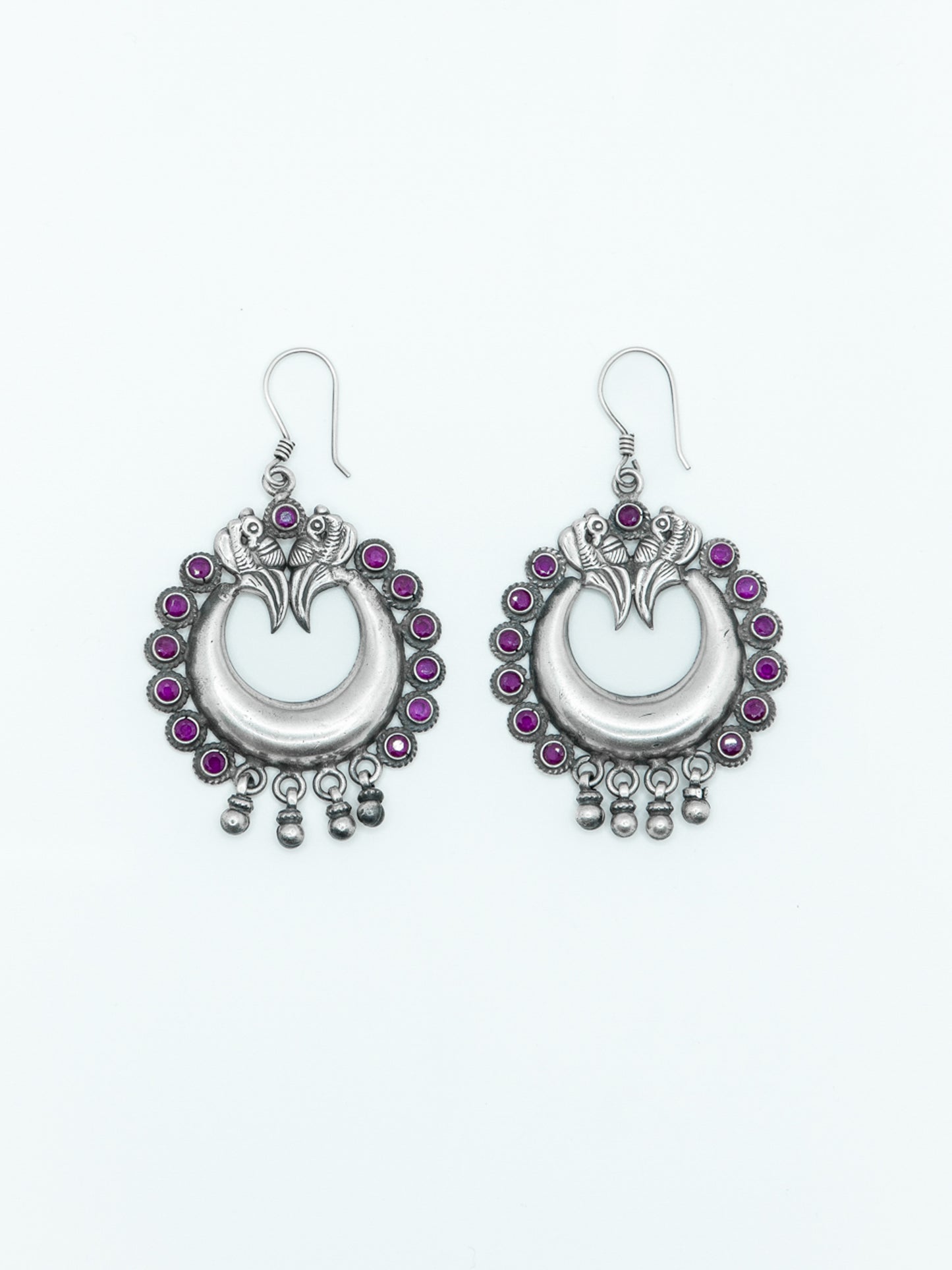 Peacock Moon Earring Studded With Red Stone - ADA