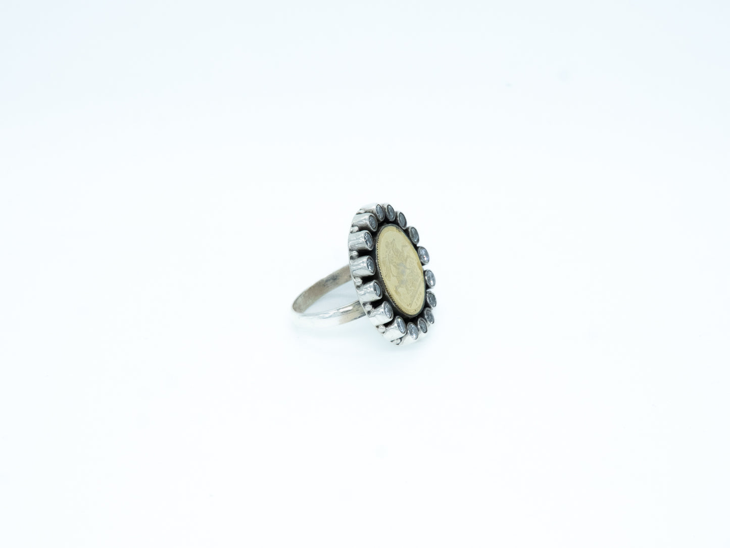 Dual Tone white Stone Coin Ring - ADA