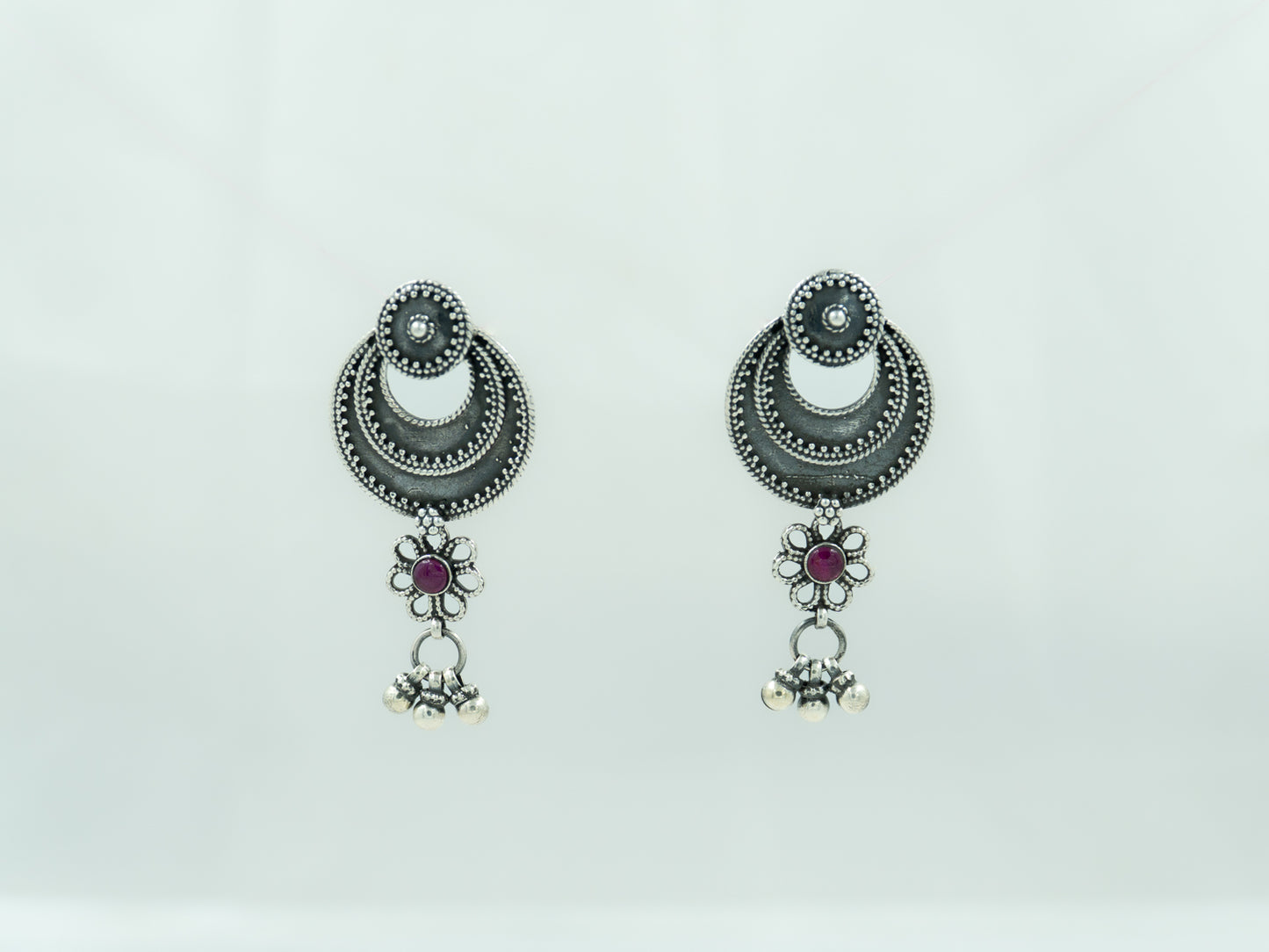 Circular Wire Work Red Stone Earrings - DORA