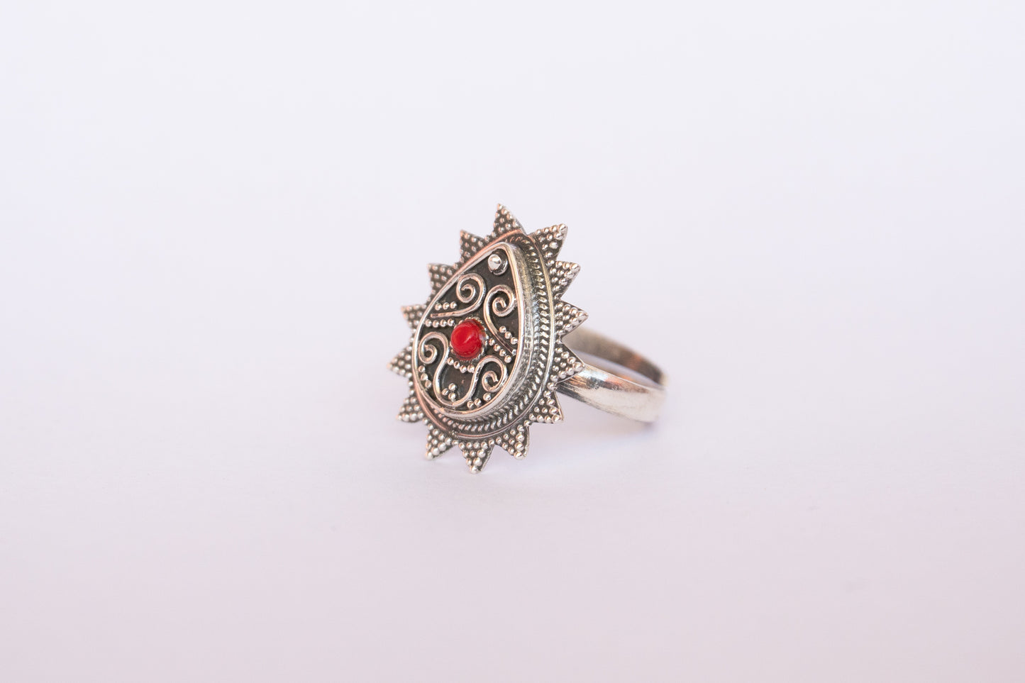 Pear Shaped Coral Studded Ring - ADA