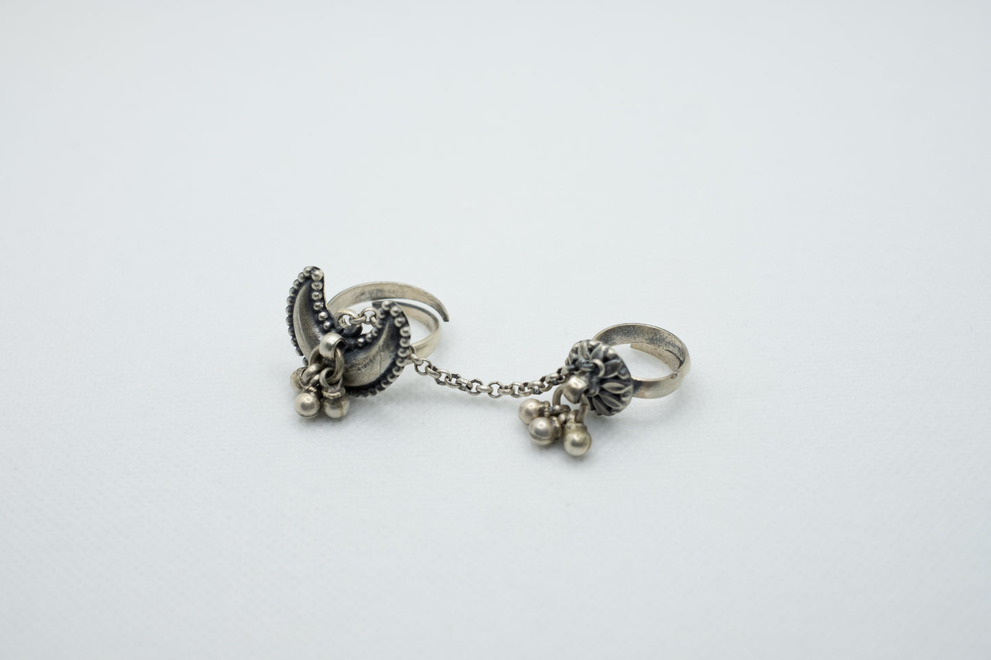 Moon Shape & Flower Motif Ring - ADA
