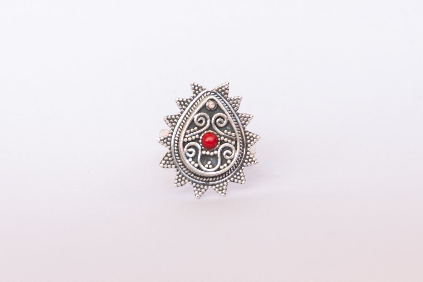 Pear Shaped Coral Studded Ring - ADA