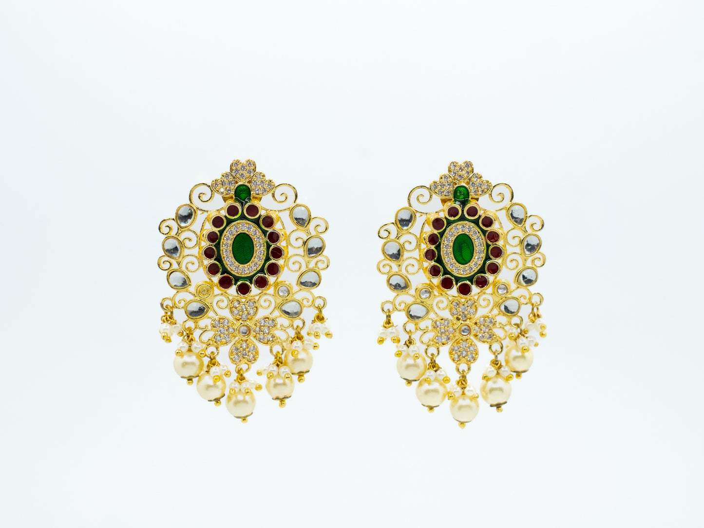 Zircon Studded Enamel and Pearl Earrings -NOOR