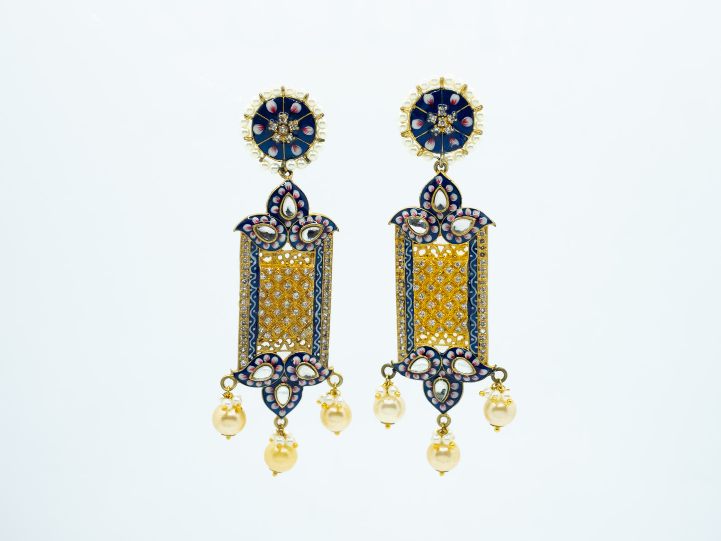 Zircon Studded Pearl Enamel Earrings - NOOR