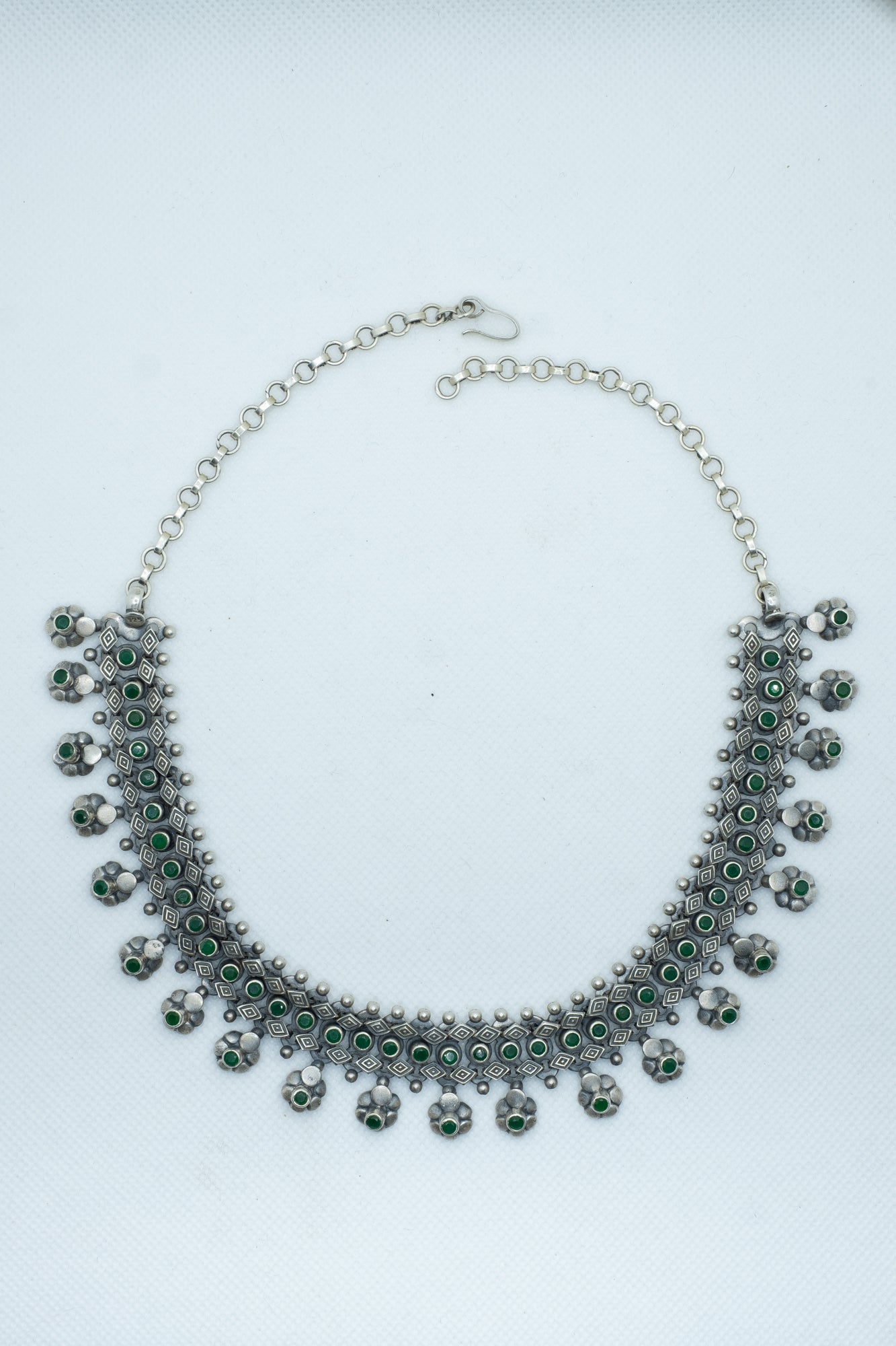 Green Stone and Flower Hanging Necklace - ADA