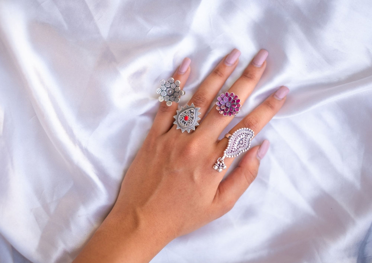 Pear Shaped Coral Studded Ring - ADA