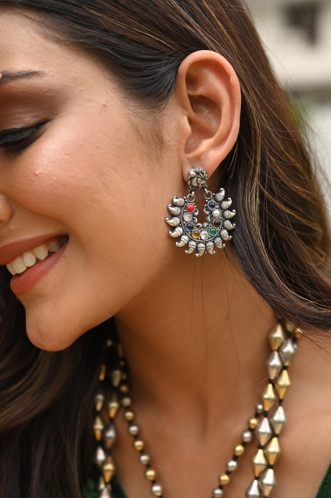 Navratna Chandbali Earrings - ADA