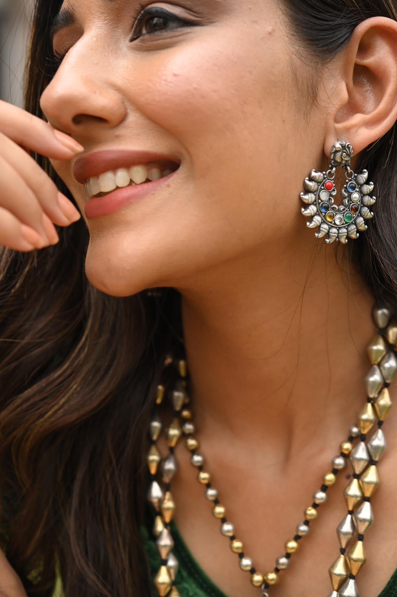 Navratna Chandbali Earrings - ADA