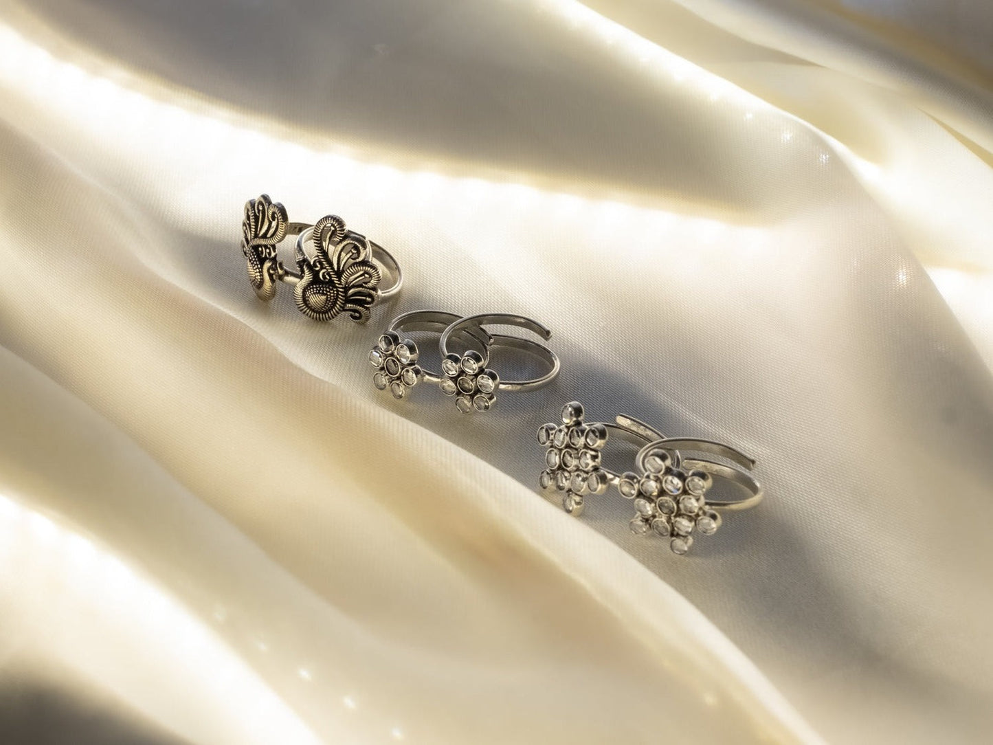 Crystal Flower Toe Ring - 2 Toe Rings - ADA