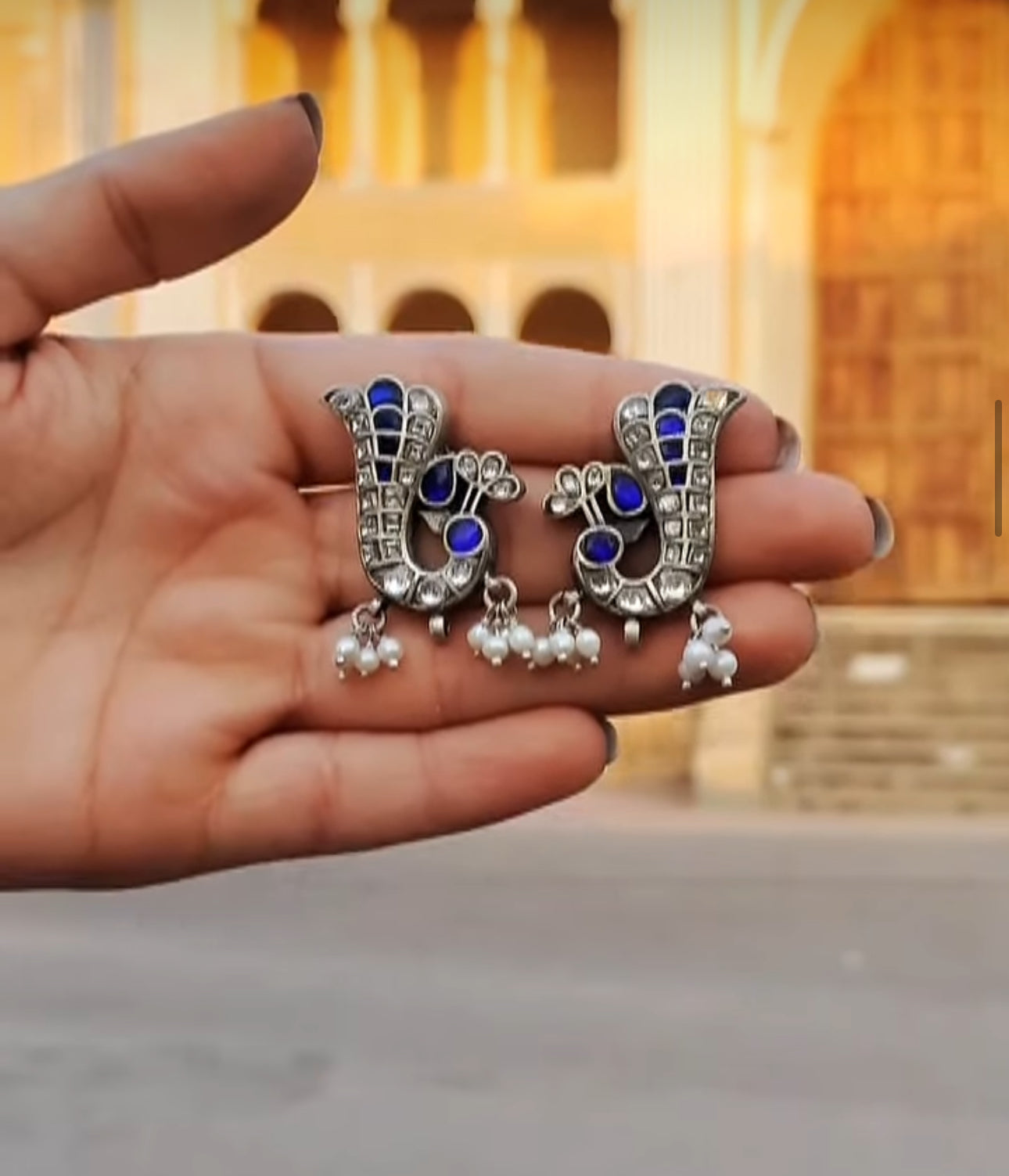 Crystal Blue Peacock Earrings