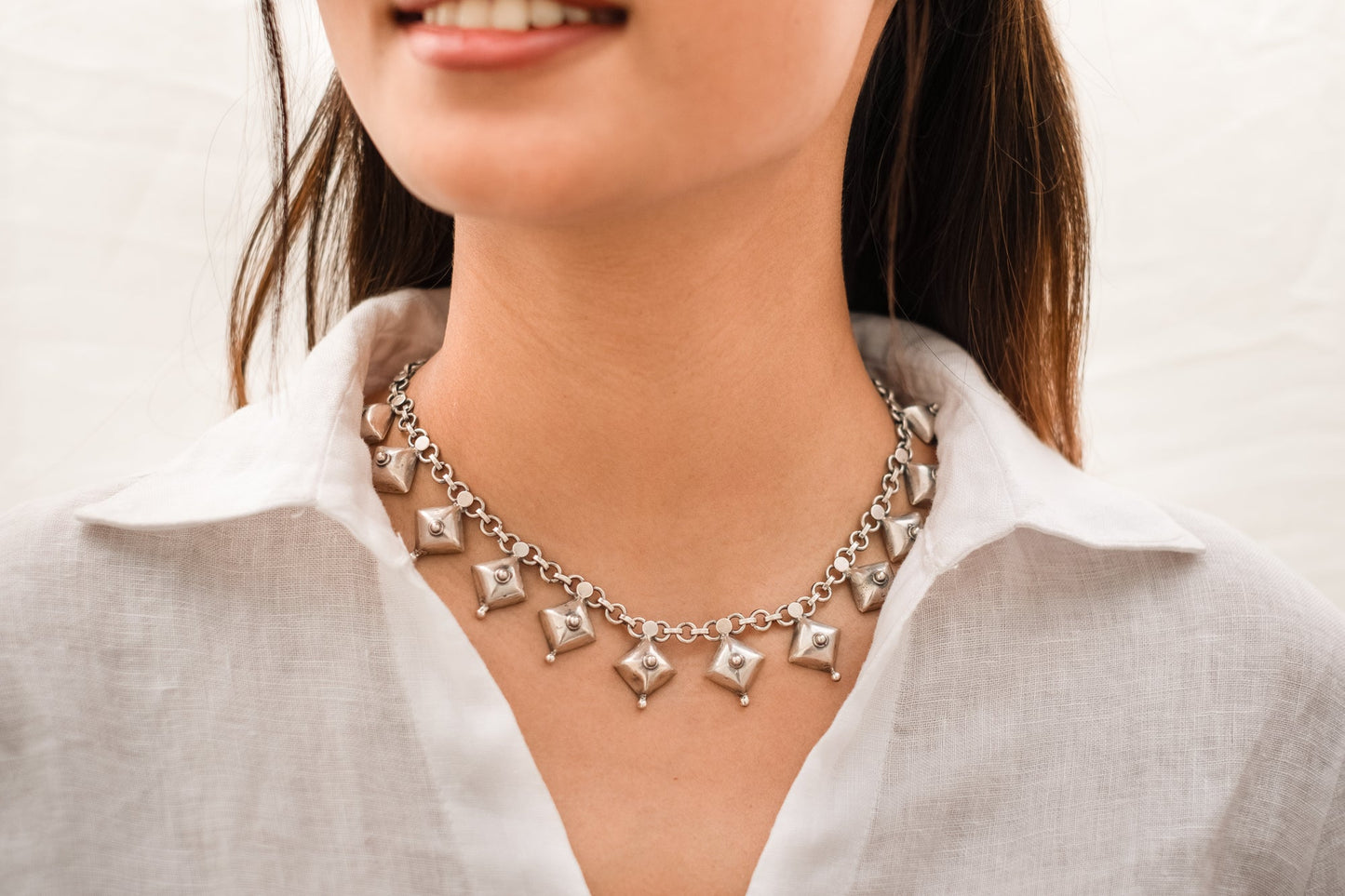 Plain Diamond Shape Necklace And Earrings
