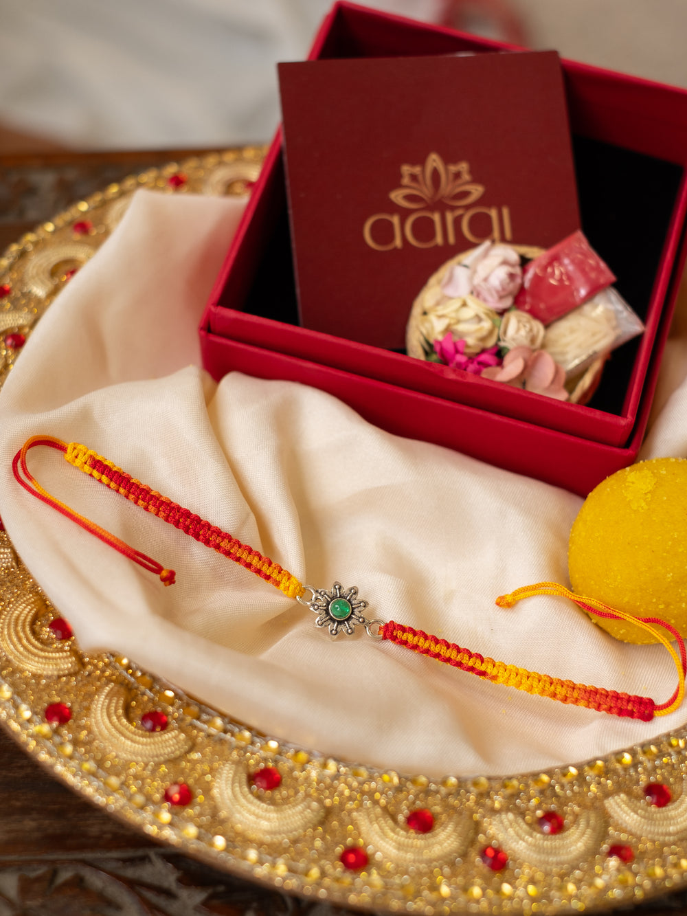 Green Stone Flower Rakhi