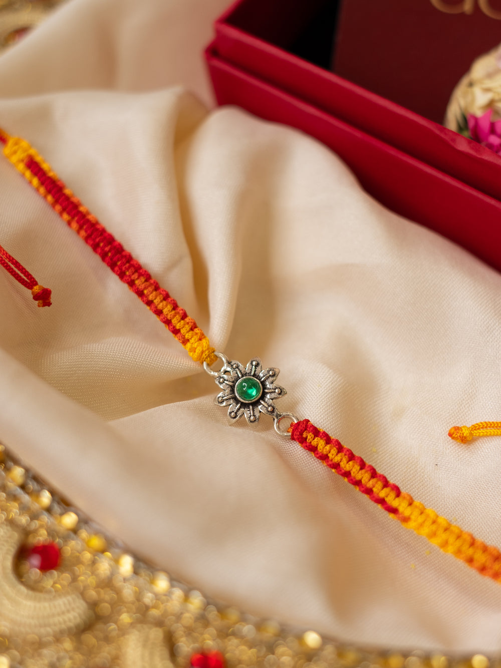 Green Stone Flower Rakhi