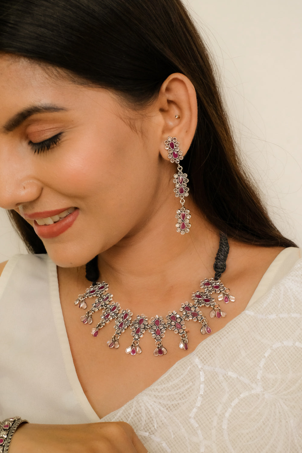 Three Layer Crystal Ruby Earrings