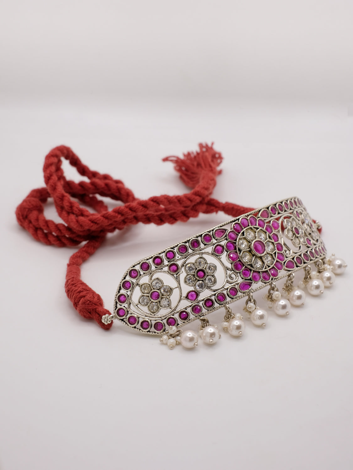 Red stone mossanite necklace & earring Set