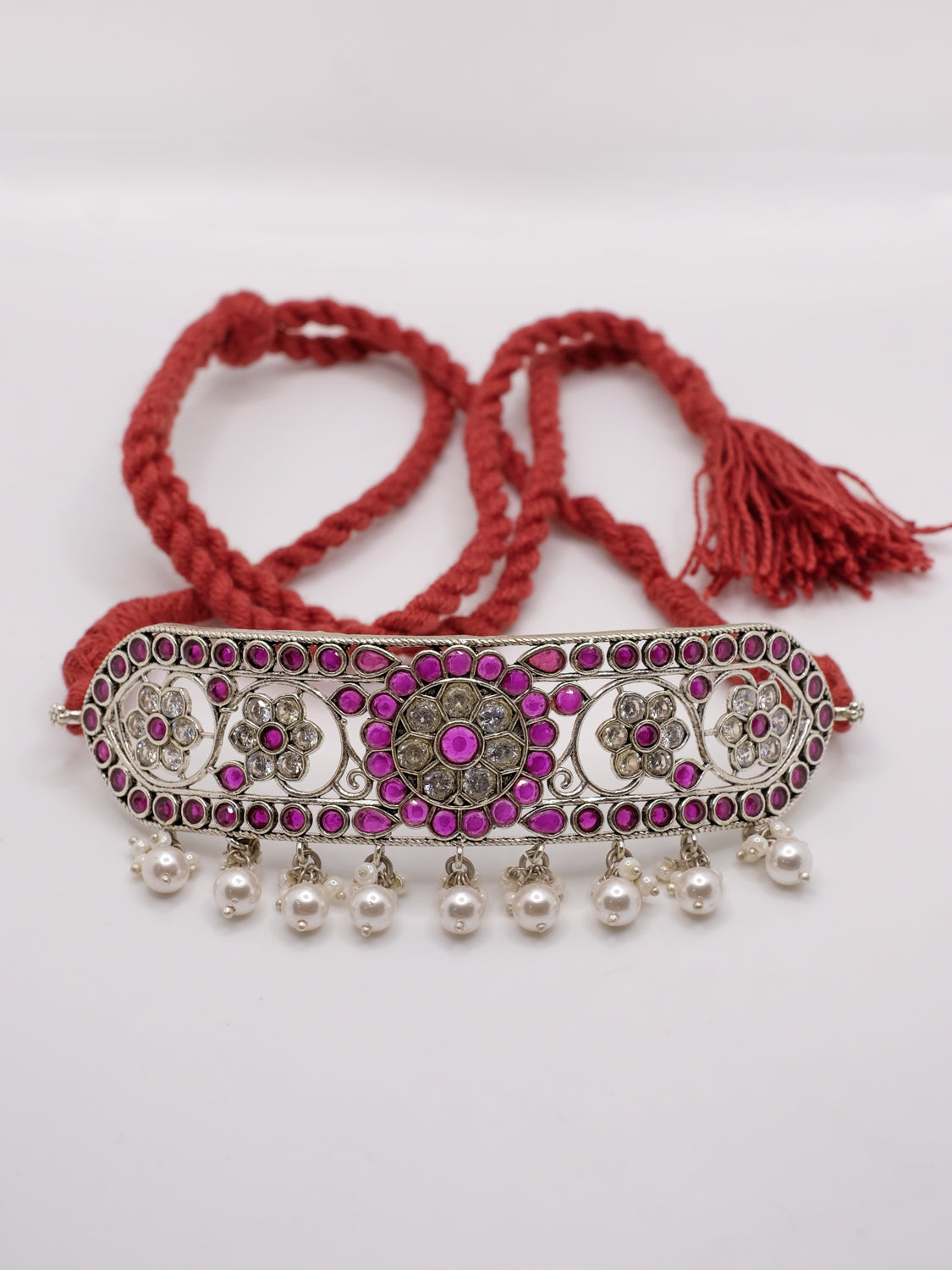 Red stone mossanite necklace & earring Set