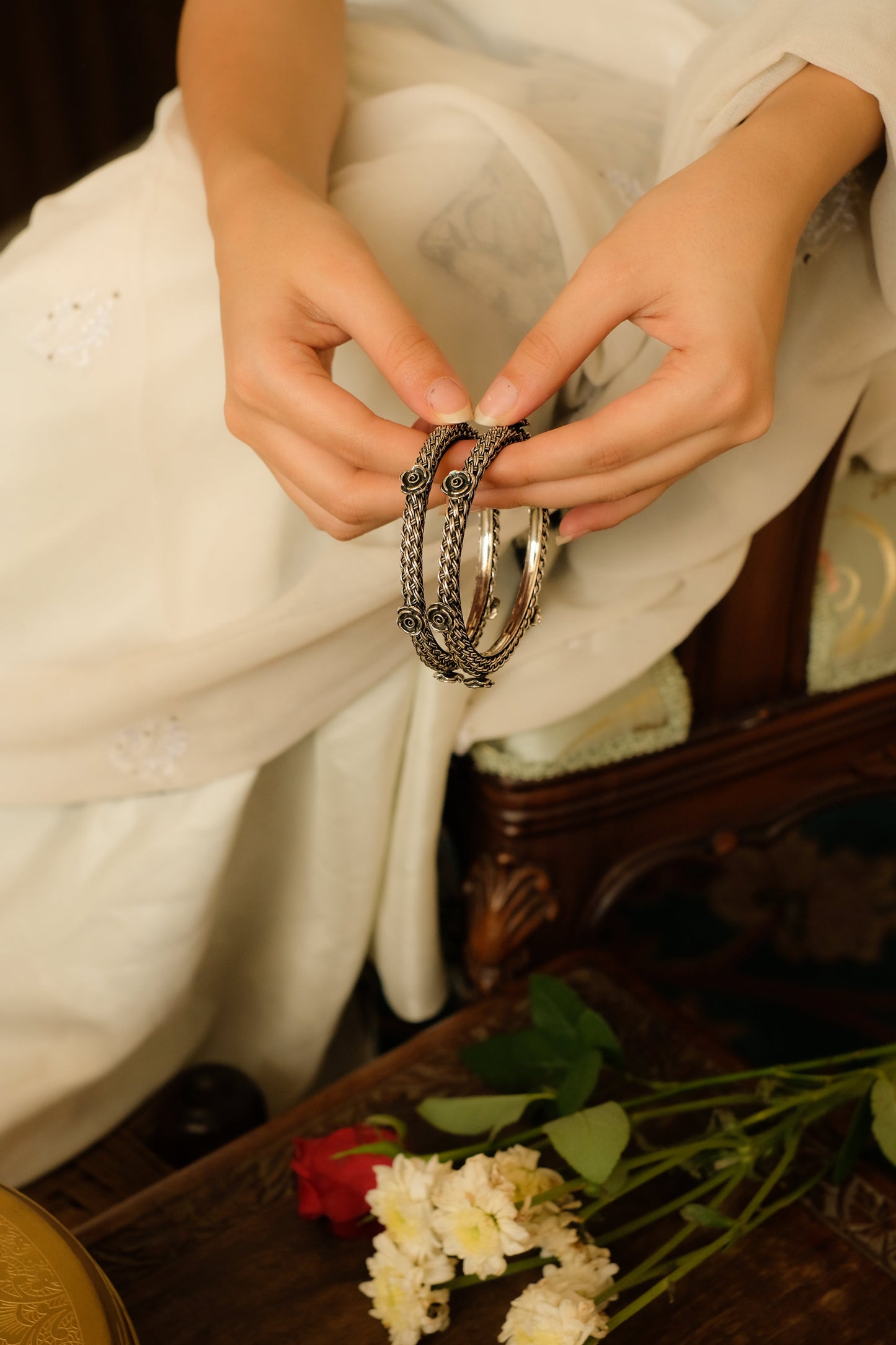 Elegant Silver Rose Bracelet